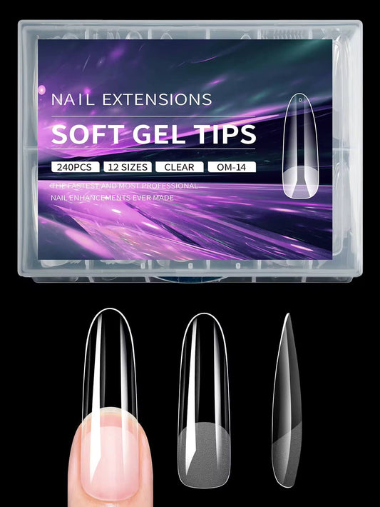 Nail Tip Press on Almond XX Long Extensions Soft Gel 12Sizes 240pcs OM14