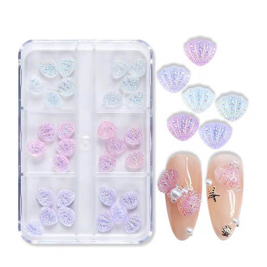 Nail Charm 3D Color Ocean Seashells 6grits/Box