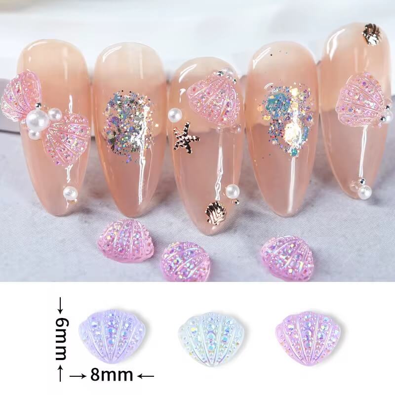 Nail Charm 3D Color Ocean Seashells 6grits/Box