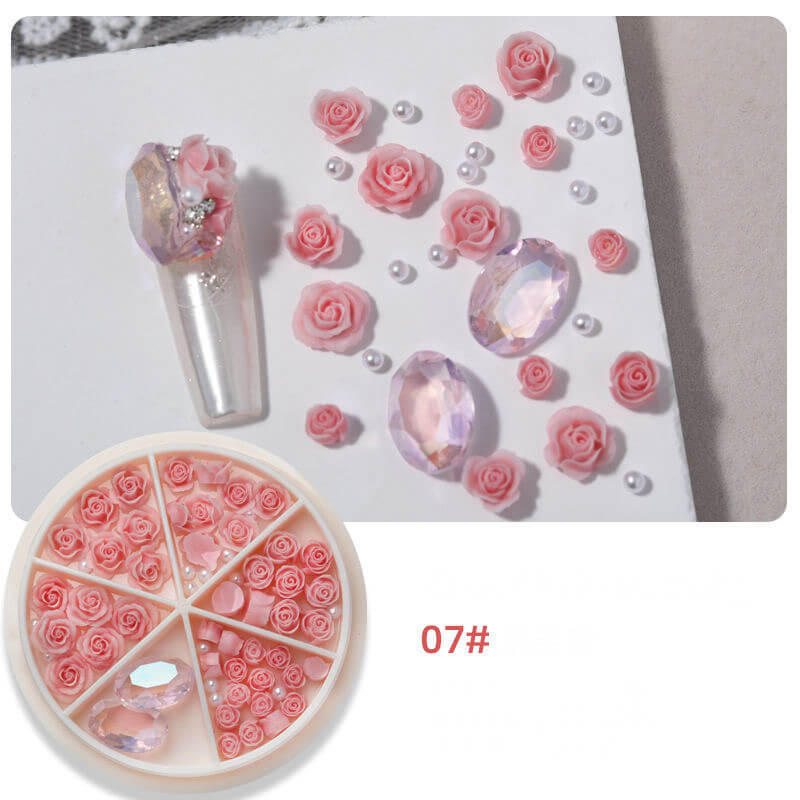 Nail Charm 3D Rose Flower with Pearl and Oval Rhinestone - Premier Nail Supply 