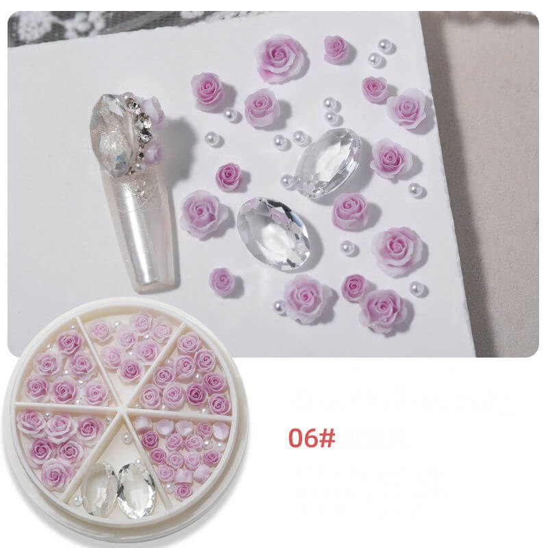 Nail Charm 3D Rose Flower with Pearl and Oval Rhinestone - Premier Nail Supply 