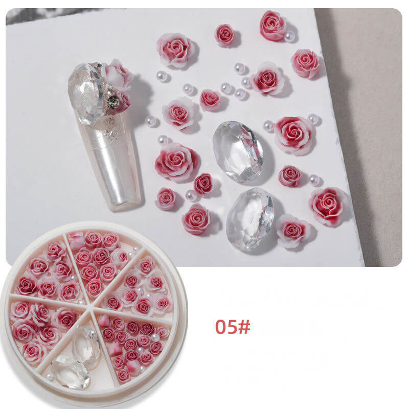 Nail Charm 3D Rose Flower with Pearl and Oval Rhinestone - Premier Nail Supply 