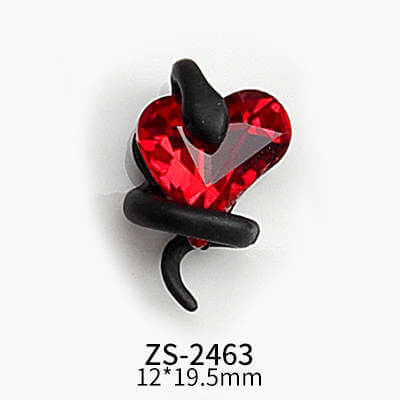 Nail Charm Red Heart With Black Snake 2pcs/bag - Premier Nail Supply 