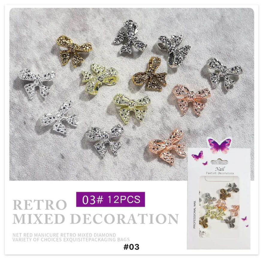 Nail Charm Bow Mix Color 12pcs/Bag - Premier Nail Supply 