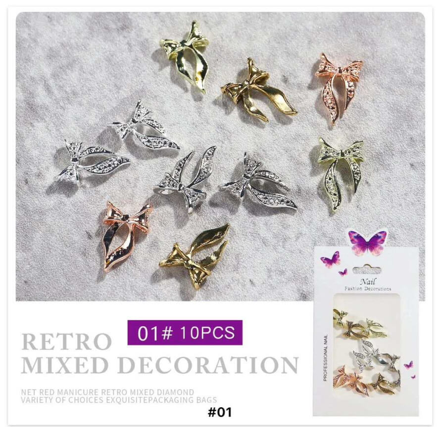 Nail Charm Bow Retro Mixed Colors - Premier Nail Supply 