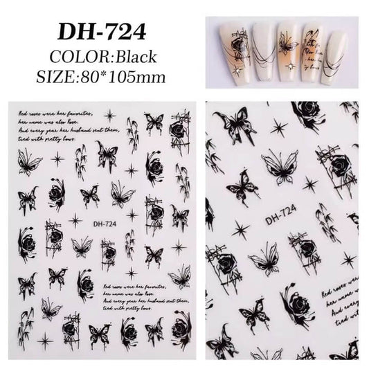 Nail Sticker Black Rose with Butterfly #DH724