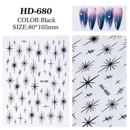 Nail Sticker Black Cross Star #HD680