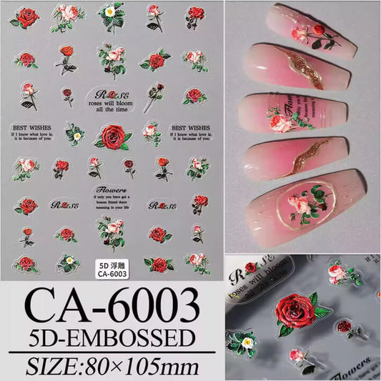 Nail Sticker 5D-Embossed Red Rose #5DCA6003