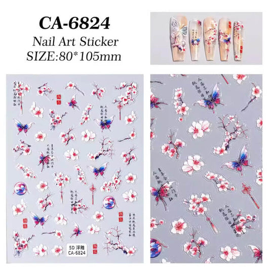 Nail Sticker 5D-Embossed Cherry Blossom with Butterfly 🦋 #5DCA6824