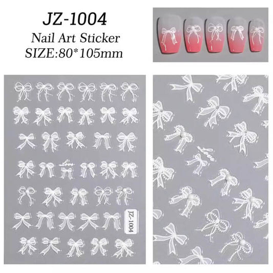 Nail Sticker White Bow with Peal #JZ1004