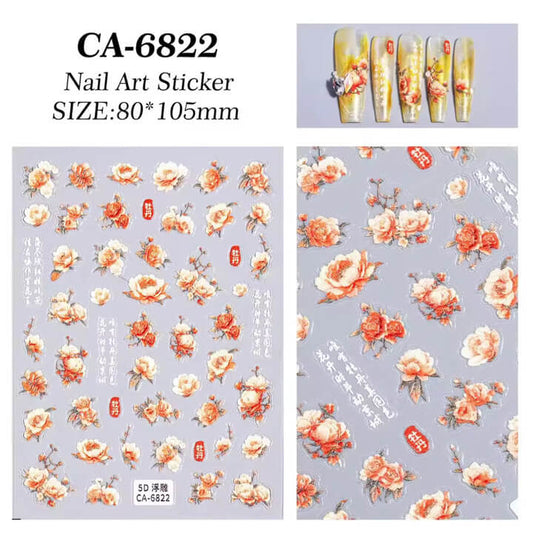Nail Sticker 5D-Embossed Peony Flower #5DCA6822