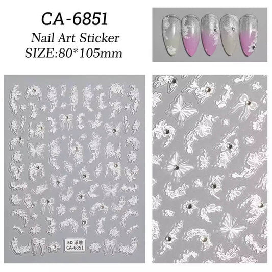 Nail Sticker White Butterfly with Rhinestone #5DCA6851