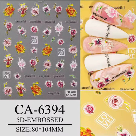 Nail Sticker 5D-Embossed Rose, Peony Flower #5DCA6394