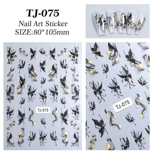 Nail Sticker Black Butterly with Gold #TJ075