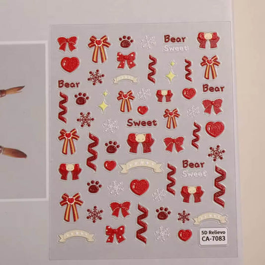 Nail Sticker 5D-Embossed Red Bow, Heart #5DCA7038