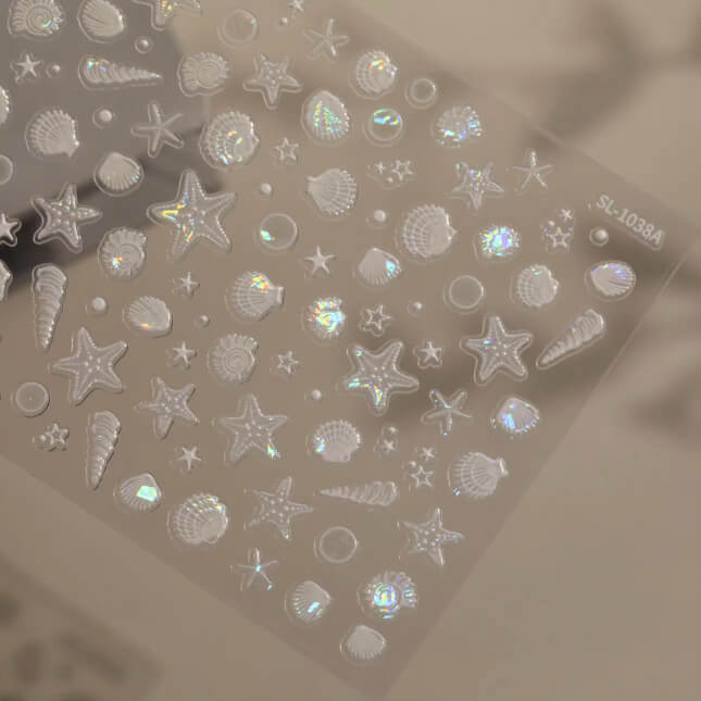Nail Sticker White Seashells with Star Fish #SL1038A