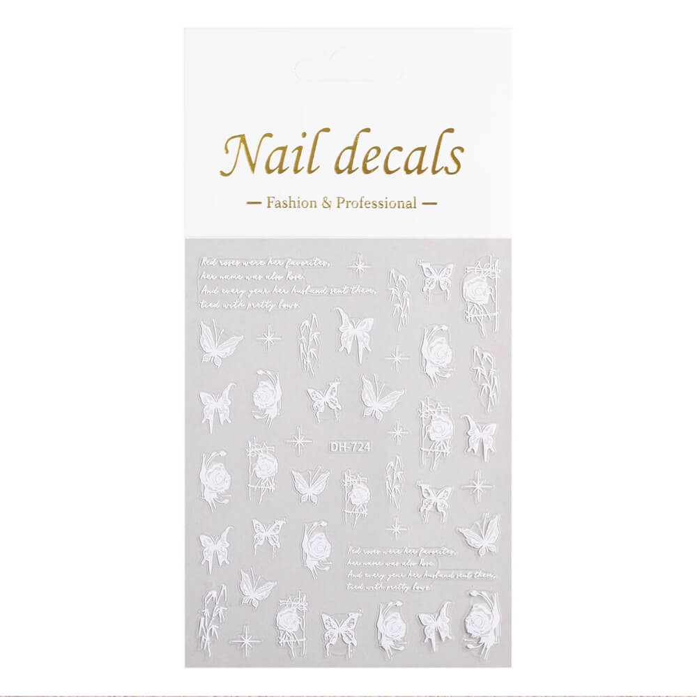 Nail Sticker White Rose with Butterfly #DH724