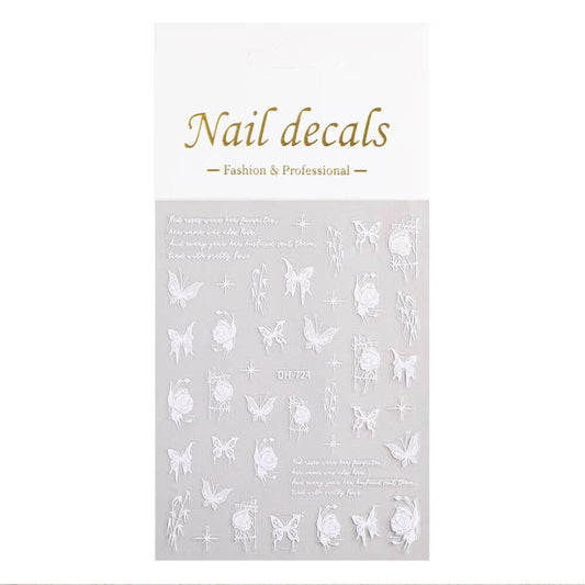 Nail Sticker White Rose with Butterfly #DH724