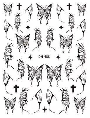 Nail Sticker Black Butterfly with Cross #DH488