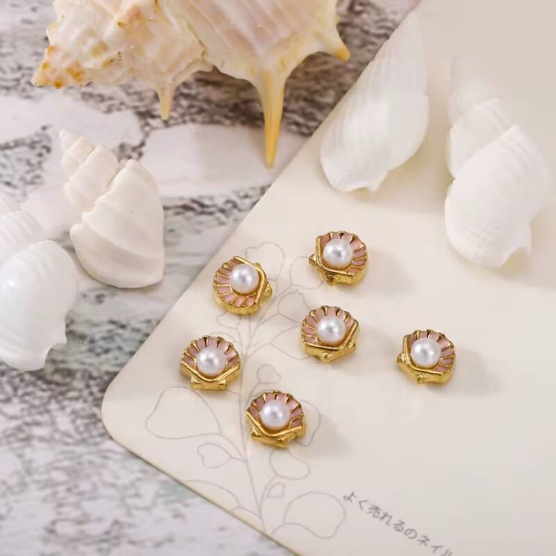 Nail Charm Pink Seashells nail charms with Pearl 2pcs/Bag