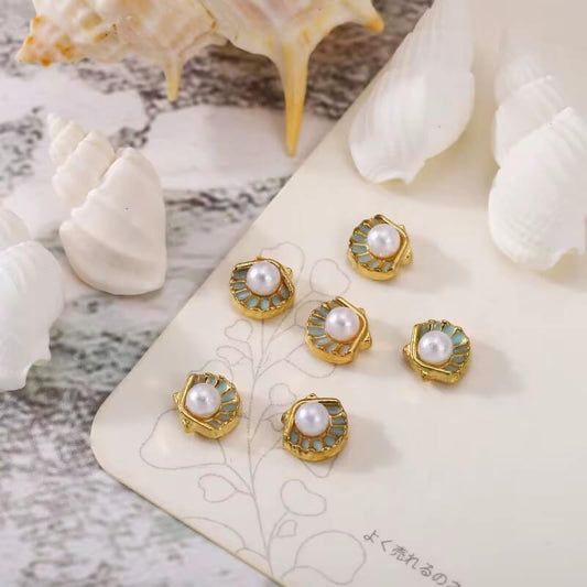 Nail Charm Blue Seashells Nail Charms with Pearl 2pcs/Bag