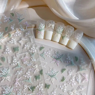 Nail Sticker White Flower, Green Butterfly #