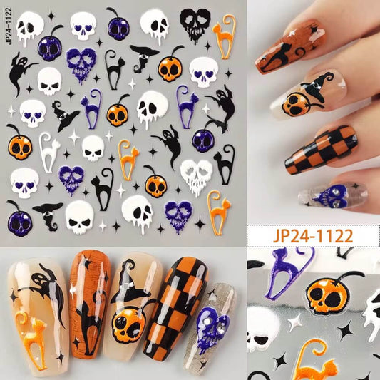 Nail Sticker Halloween Skull, Black Cat #JP241122