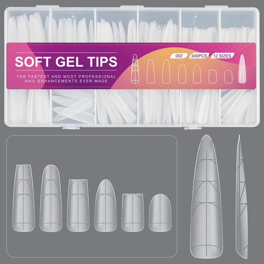 Nail Tip Extensions Extra Long Stiletto Press on with Auxiliary Positioning Line 240pcs - 12sizes