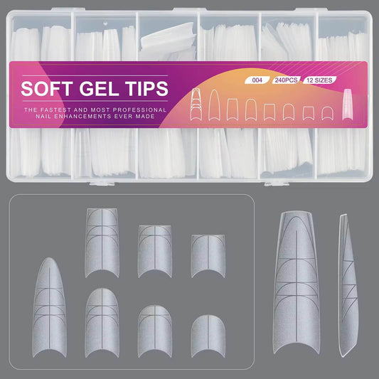 Nail Tip Extensions Extra Long Coffin with Auxiliary Positioning Line 240pcs - 12sizes