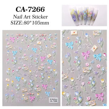 Nail Sticker  5D Tulip Flower with Bow #CA7266
