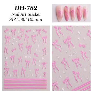 Nail Sticker Pink Bow with Line #DH782