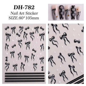 Nail Sticker Black Bow with Line #DH782
