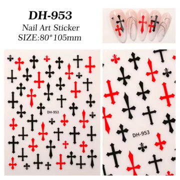 Nail Sticker Cross Black, Red Color #DH953