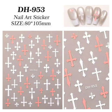 Nail Sticker Cross Pink and White #DH953