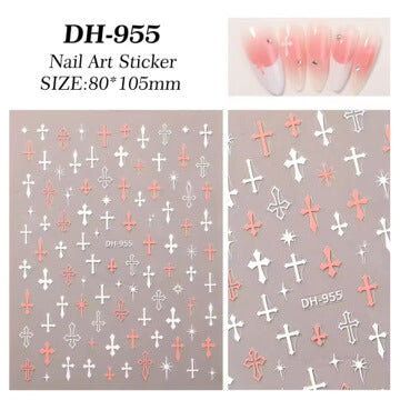 Nail Sticker Cross Pink and White #DH955