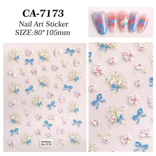 Nail Sticker Rose with Blue Bow #CA7173