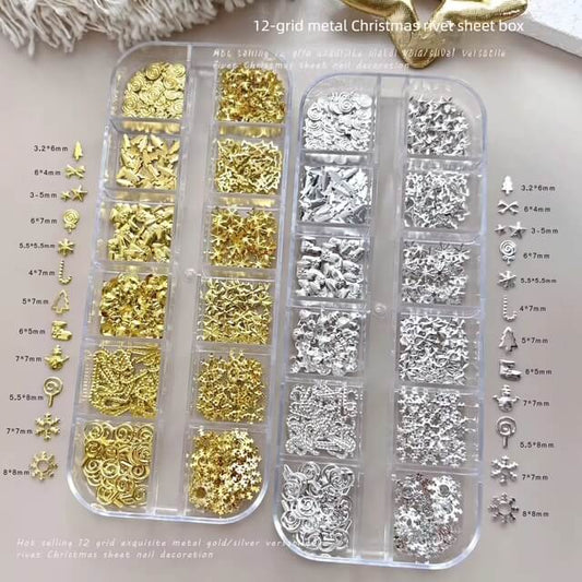 Nail Charm Metal Christmas Rivet Gold, Silver 12 Grits
