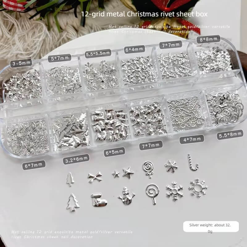 Nail Charm Metal Christmas Rivet Gold, Silver 12 Grits