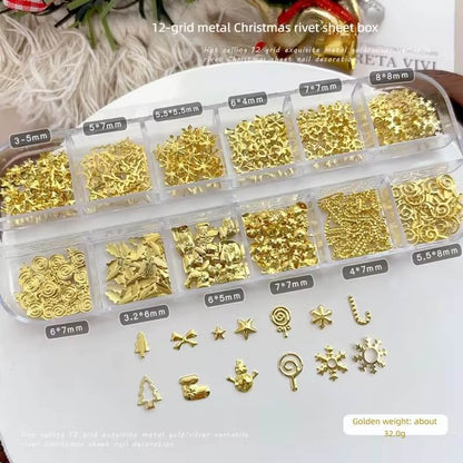 Nail Charm Metal Christmas Rivet Gold, Silver 12 Grits