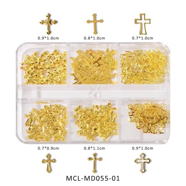 Nail Charm Cross Silver and Gold Metal Art #5386-4