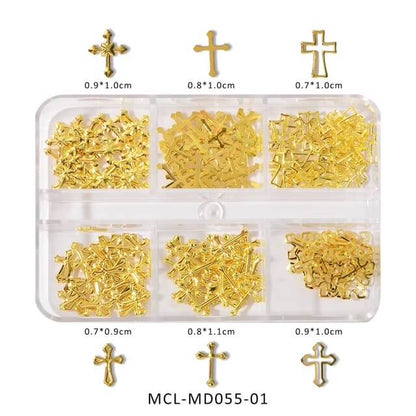 Nail Charm Cross Silver and Gold Metal Art #5386-4