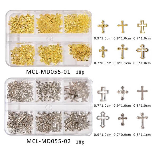 Nail Charm Cross Silver and Gold Metal Art #5386-4
