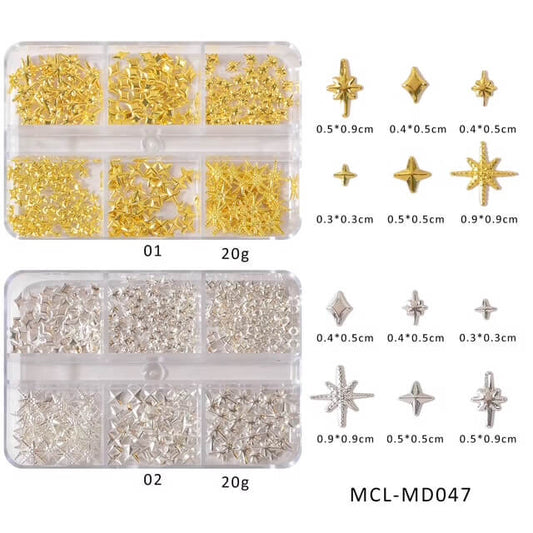 Nail Charm Star Silver and Gold Metal Art #8295-5