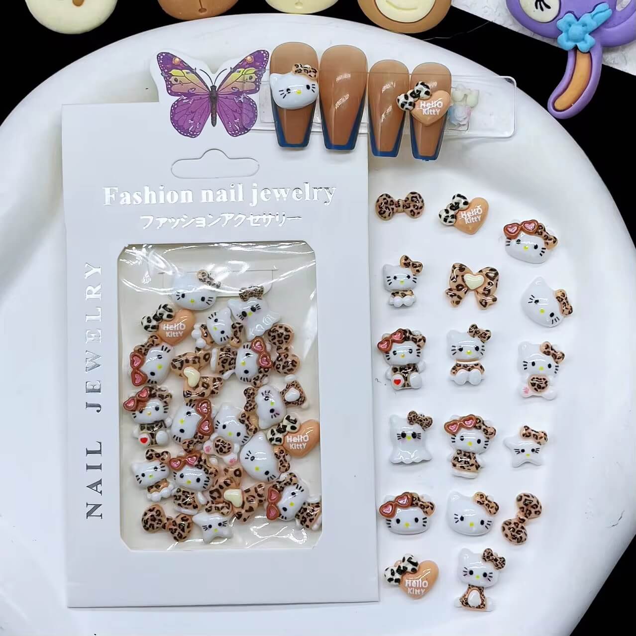 Nail Charm 3D Leopard Kitty with Bow, Star 20pcs/Bag #8968-5
