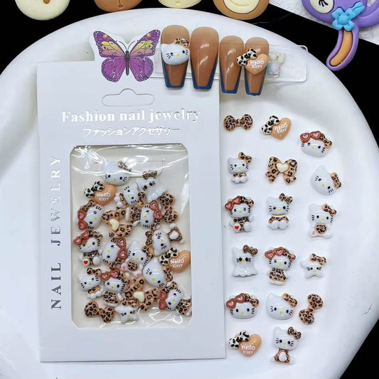 Nail Charm 3D Leopard Kitty with Bow, Star 20pcs/Bag #8968-5