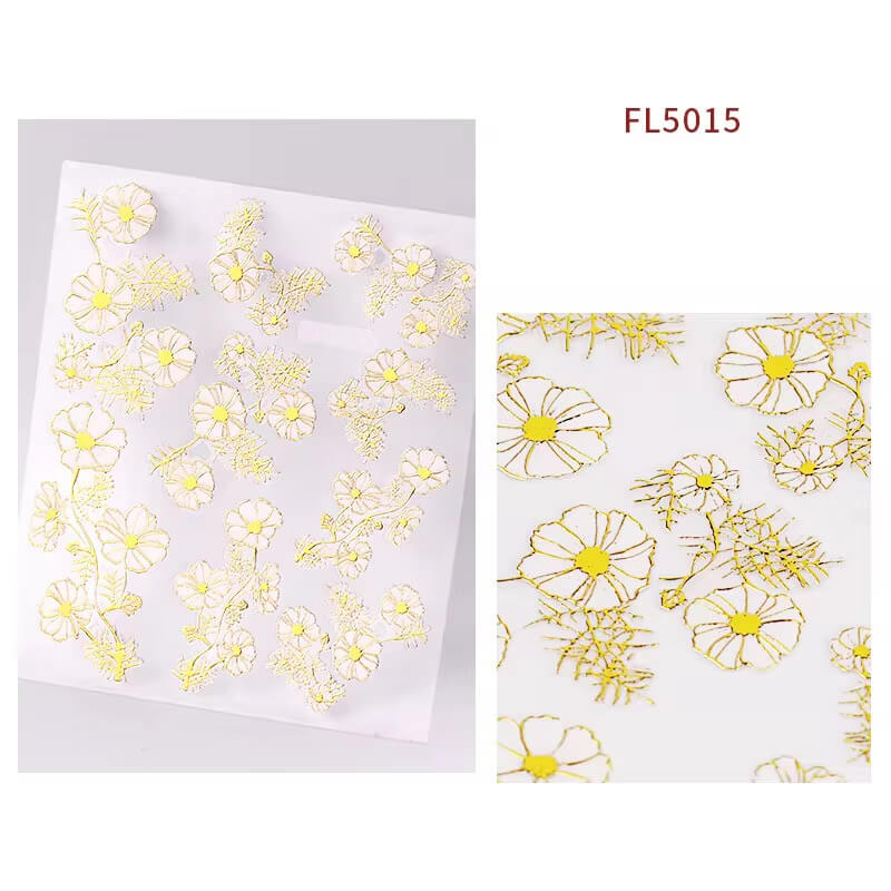 Nail Sticker White Gold Flowers #FL5015