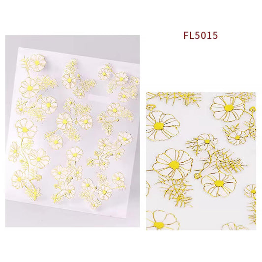 Nail Sticker White Gold Flowers #FL5015