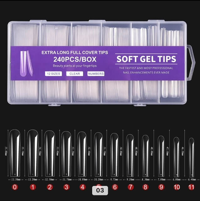 Gel Tip Square Xtra Long 240pcs/Box - Premier Nail Supply 