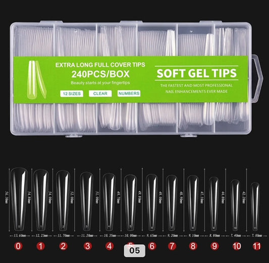 Gel Tip Coffin XX Long 240pcs/Box - Premier Nail Supply 