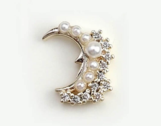 Nail Charm Half Moon with Rhinestone Pearl 2pcs/Bag